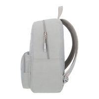 MOCHILA JUVENIL CON PORTA LAP GRIS LETRAS BLANCAS
